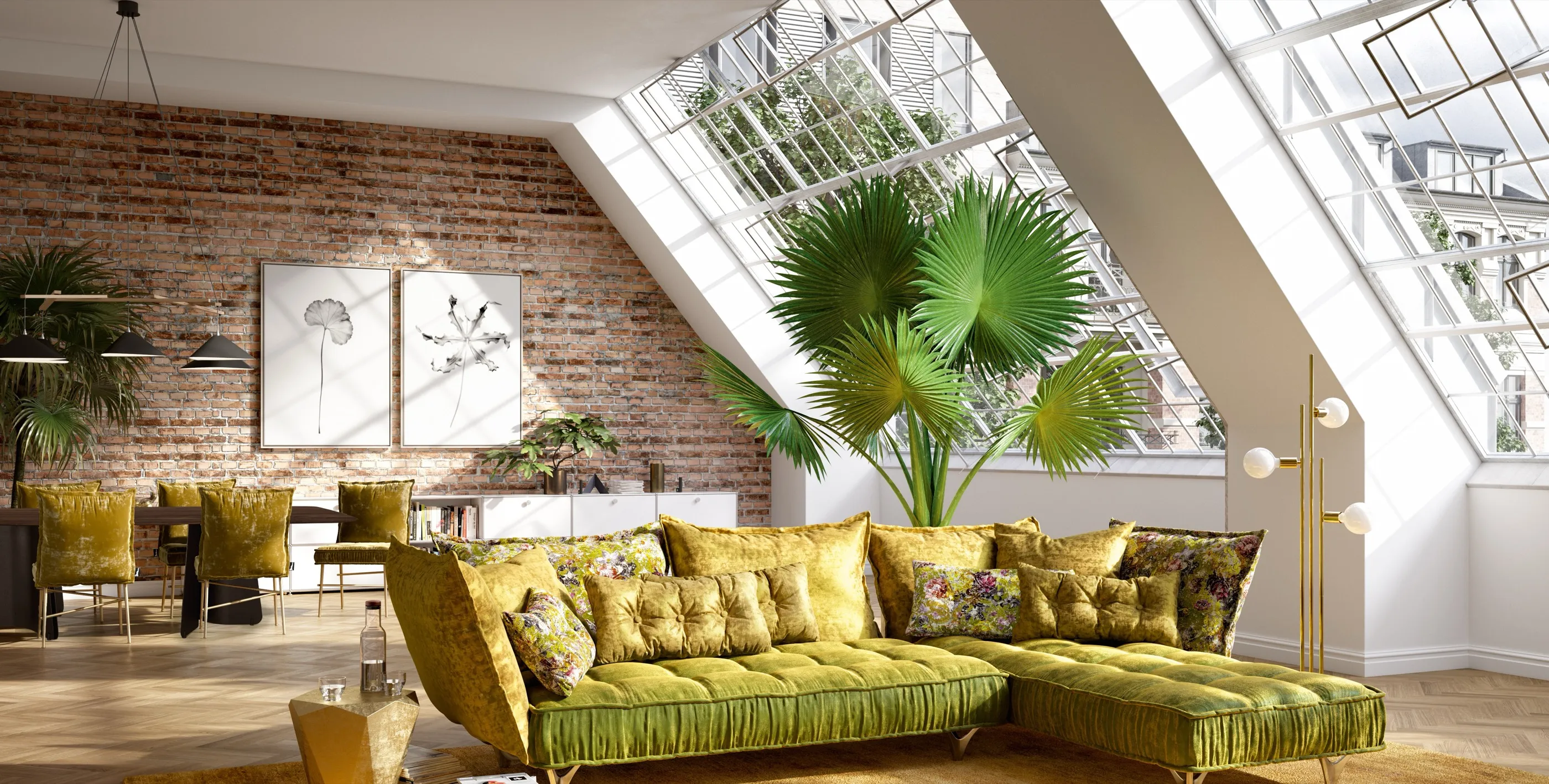 Bretz Ohlinda in Olivgrün in einem Loft